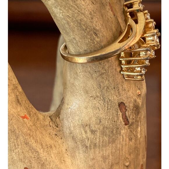 Vintage Abstract Gold & Diamond CZ Ring 1960s 70s ~ Eye-catching & SO Unique! - Picture 3 of 6